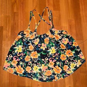 Bright Floral Strappy Cropped Tank